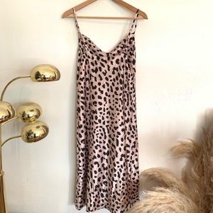 Leopard print satin slip dress